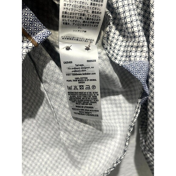 Ted Baker London Shirt Men 7 Black White Geometric Print Cotton Button Up Casual - Picture 10 of 11